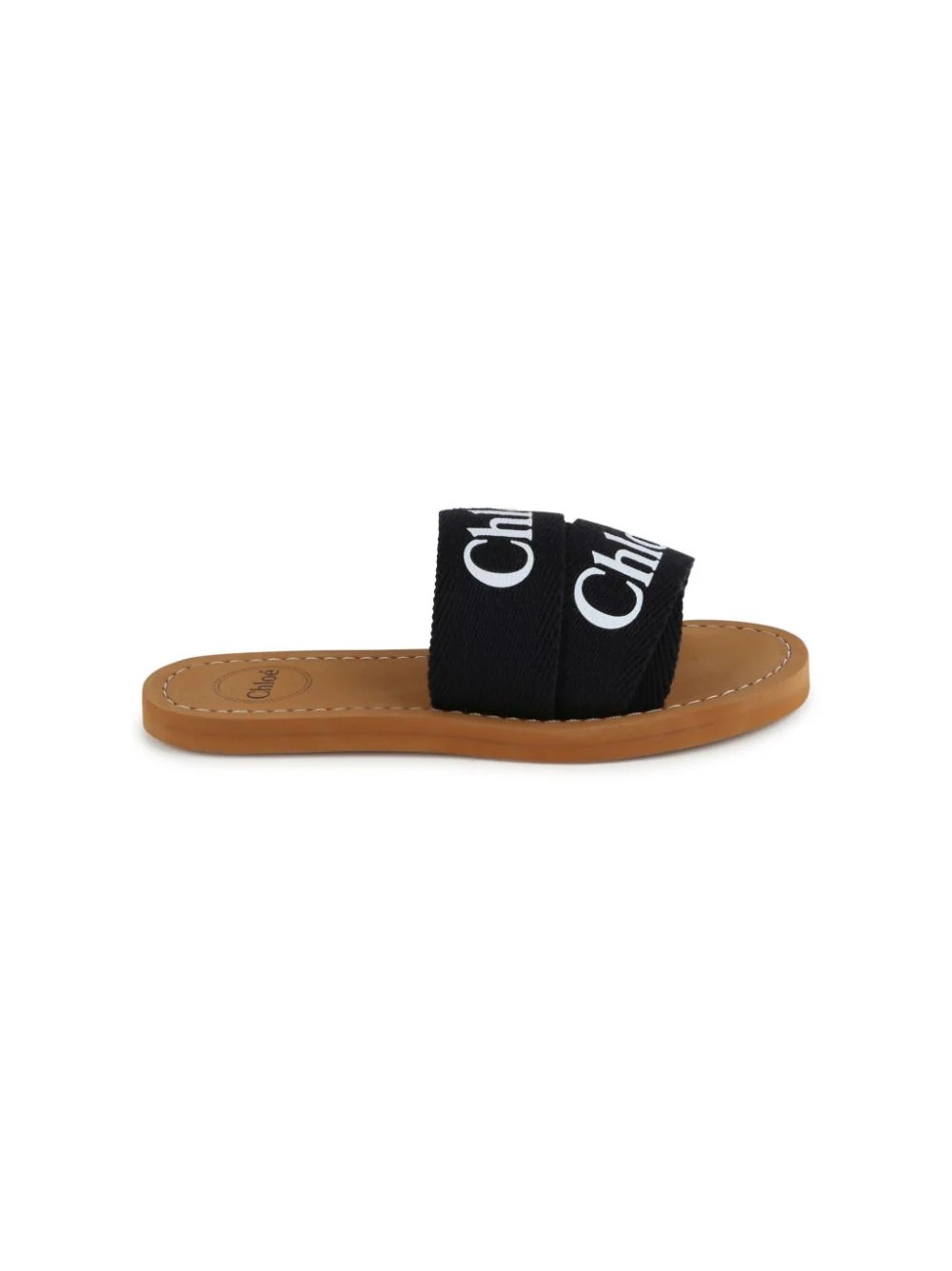 Woody Sandals In Black Canvas With Logo